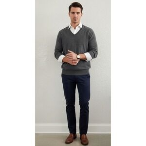Banana Republic Knit Sweater XL‎ Tall Gray Silk Linen V-Neck Old Money Preppy